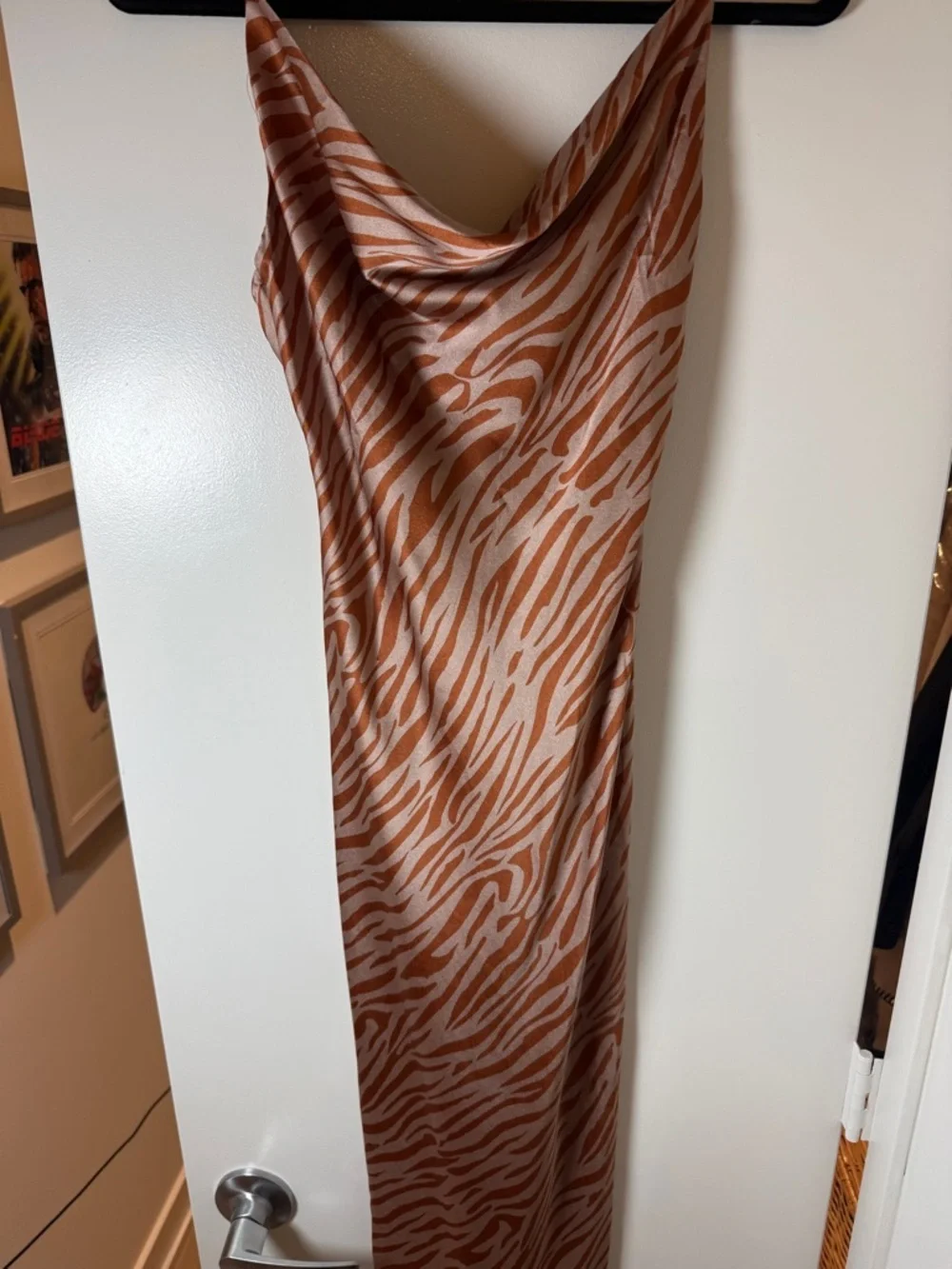 NWT Satin Slip Dress in Rust and Cream Zebra Print Size Small Adjustable Straps